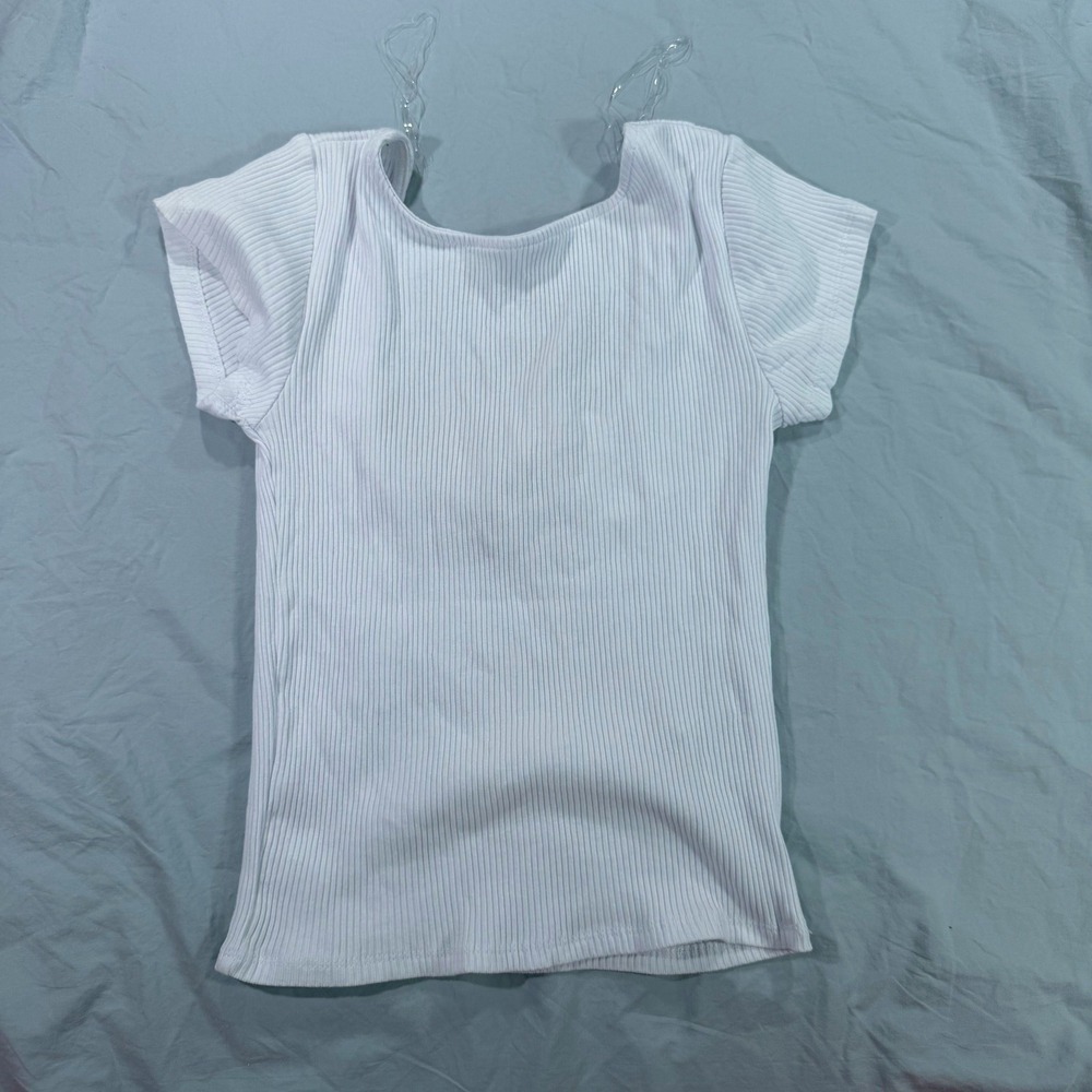 Cotton On Mia Low Back Short Sleeve Top White Ribbed Knit XS NEW